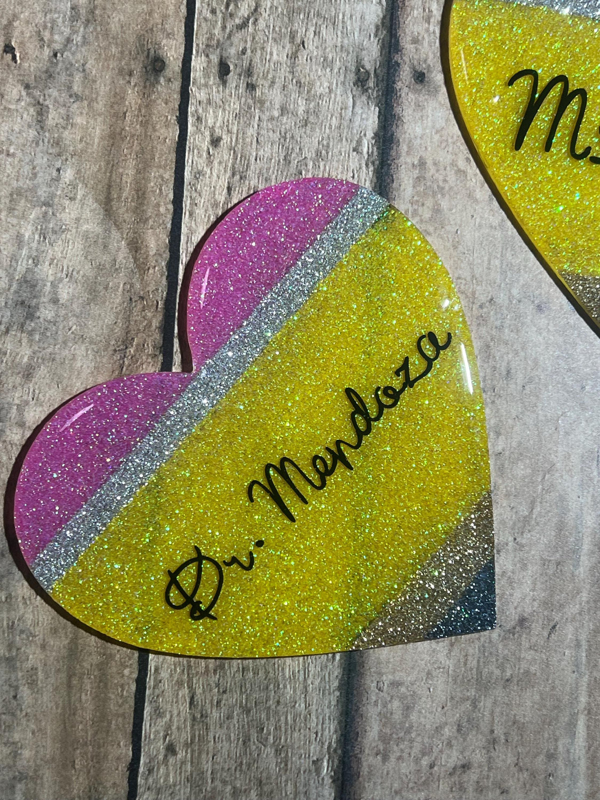 Glitter Pencil Heart Coaster | Customizable Resin Desk Gift for Teachers, Staff, or Coworkers