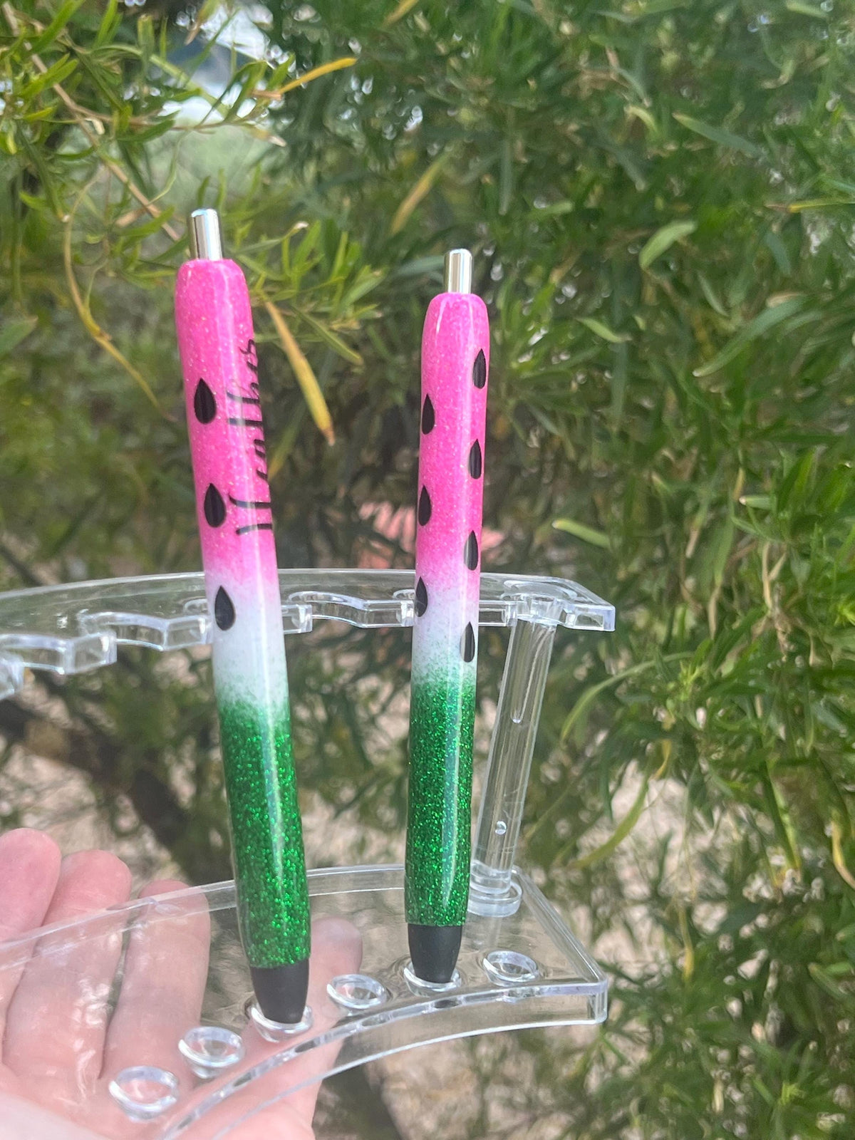 Personalized Watermelon Glitter Pen | Refillable Handmade Stationery Gift
