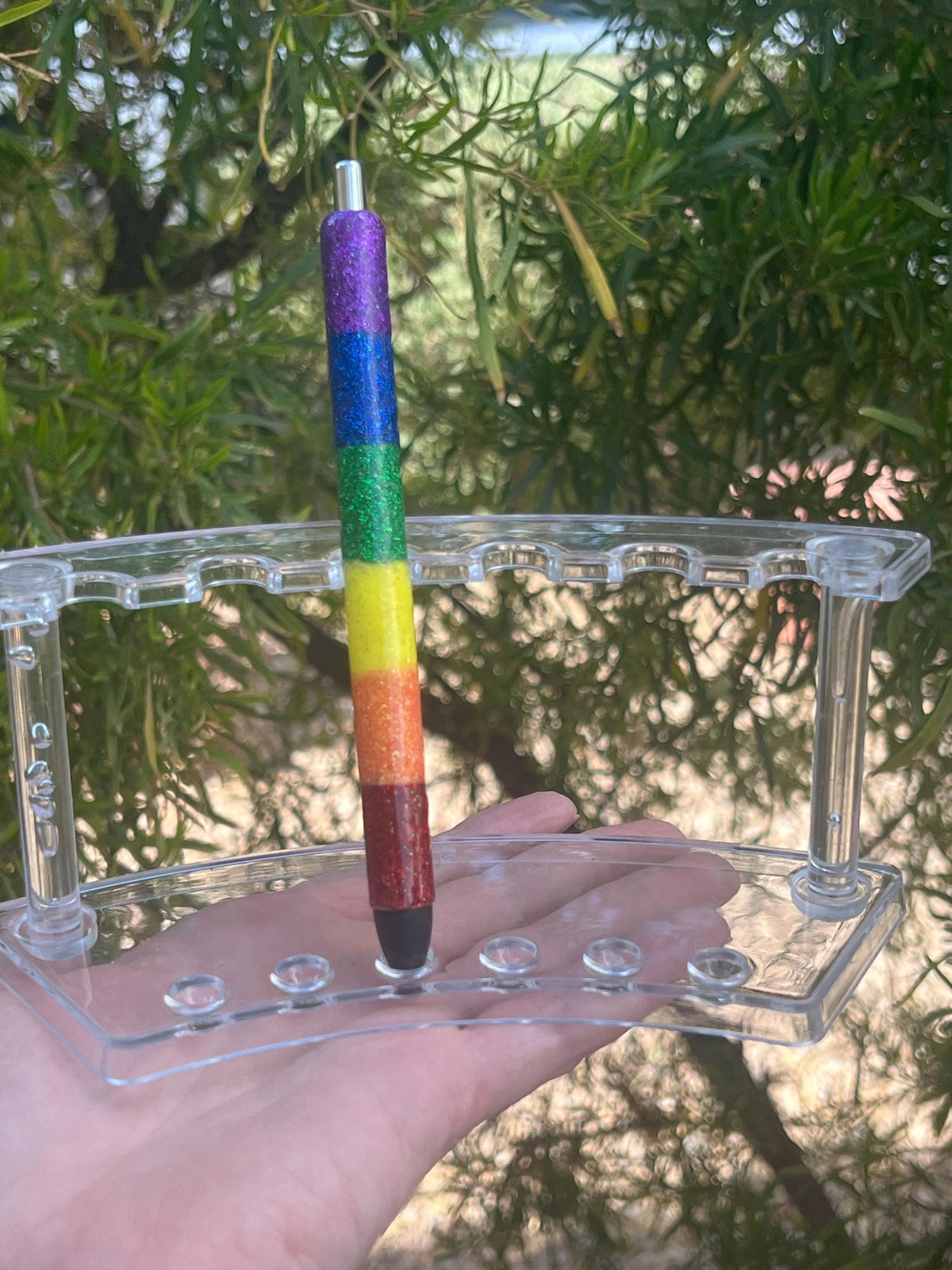 Rainbow Glitter Resin Pen: Handmade Colorful Office Gift