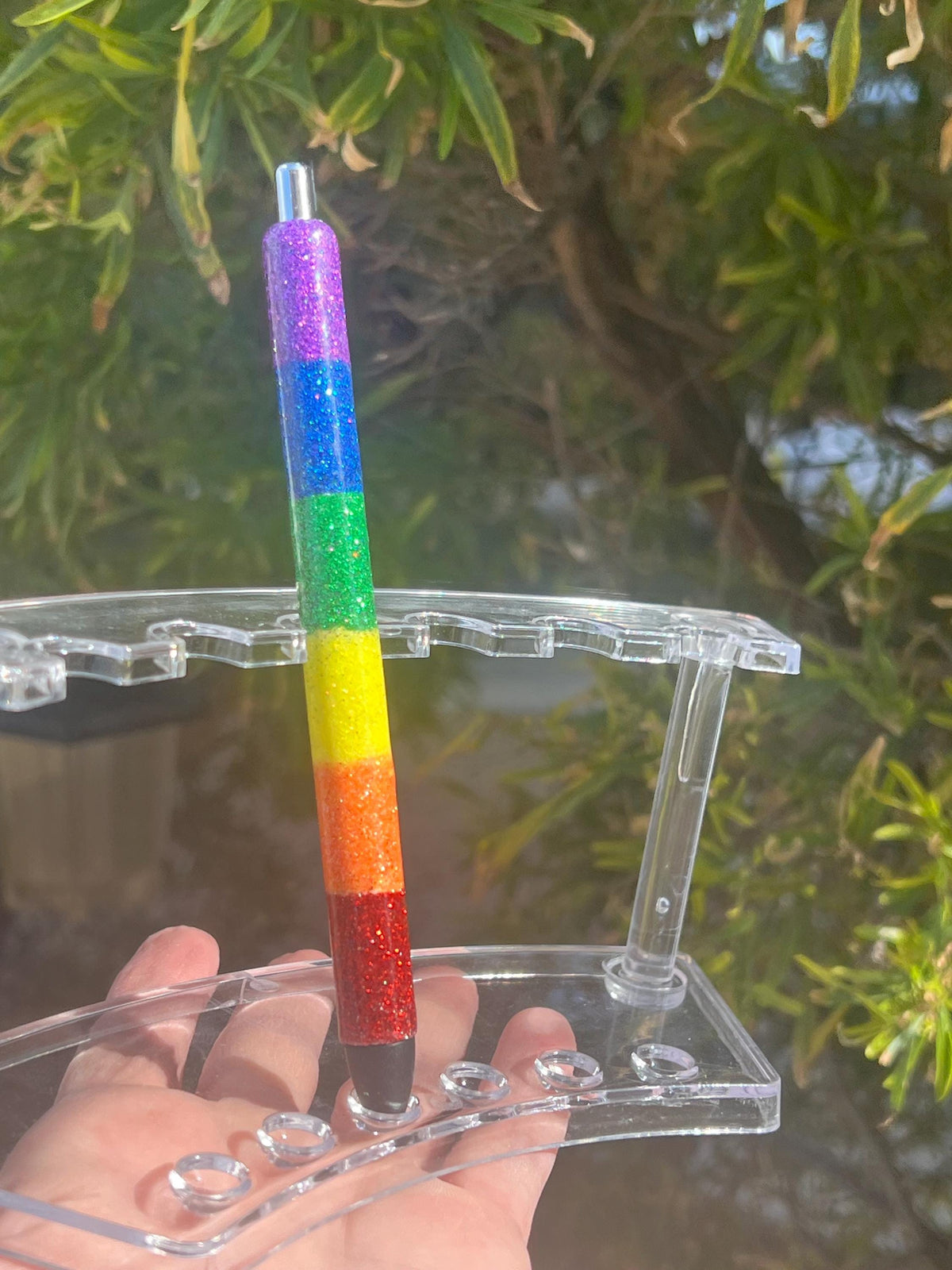 Rainbow Glitter Resin Pen: Handmade Colorful Office Gift