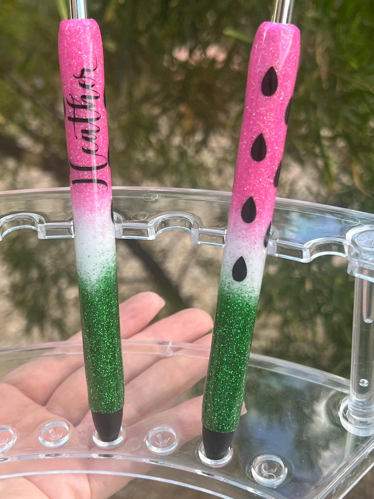 Personalized Watermelon Glitter Pen | Refillable Handmade Stationery Gift