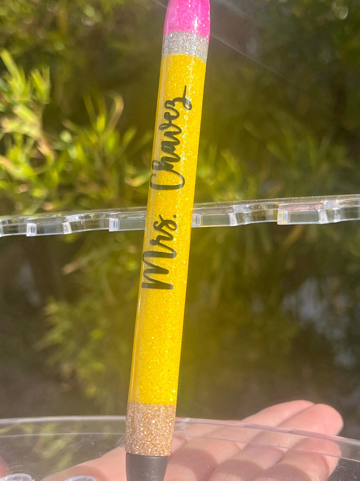 Personalized Glitter Pen for Teacher | Handmade Resin Pencil Pen