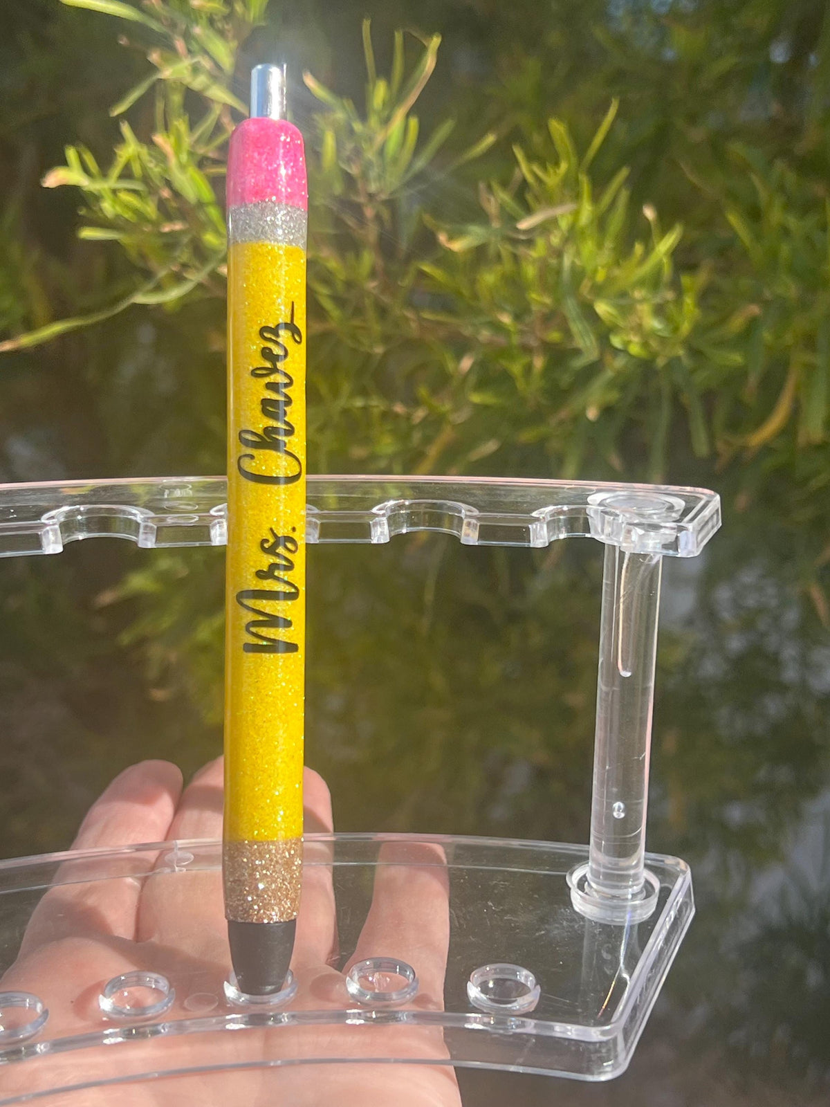 Personalized Glitter Pen for Teacher | Handmade Resin Pencil Pen