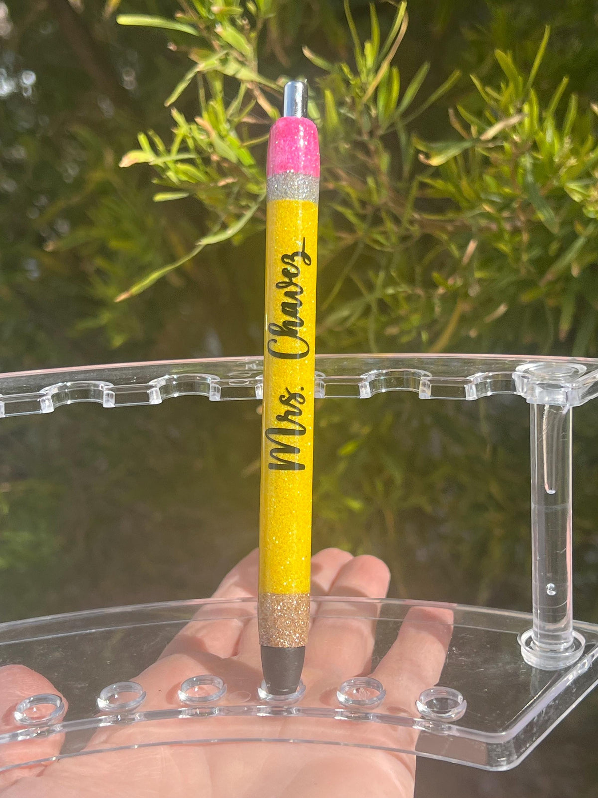 Personalized Glitter Pen for Teacher | Handmade Resin Pencil Pen