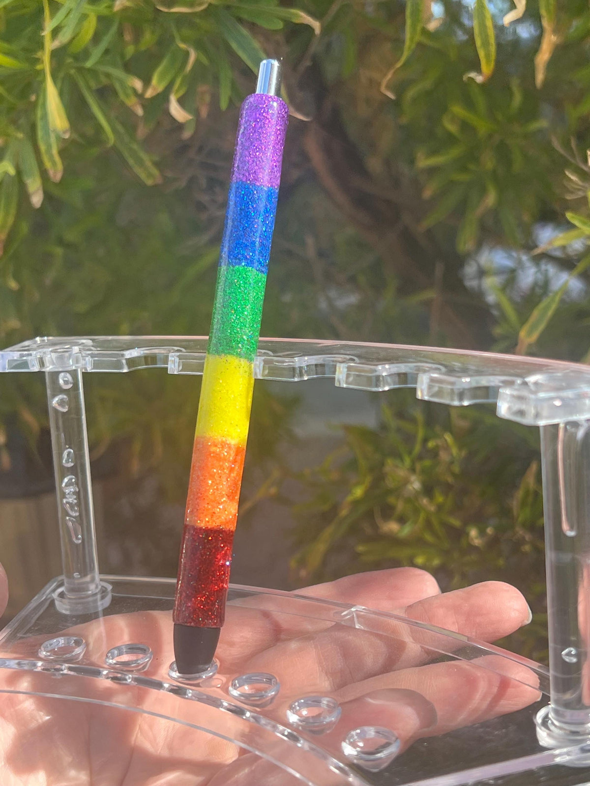 Rainbow Glitter Resin Pen: Handmade Colorful Office Gift
