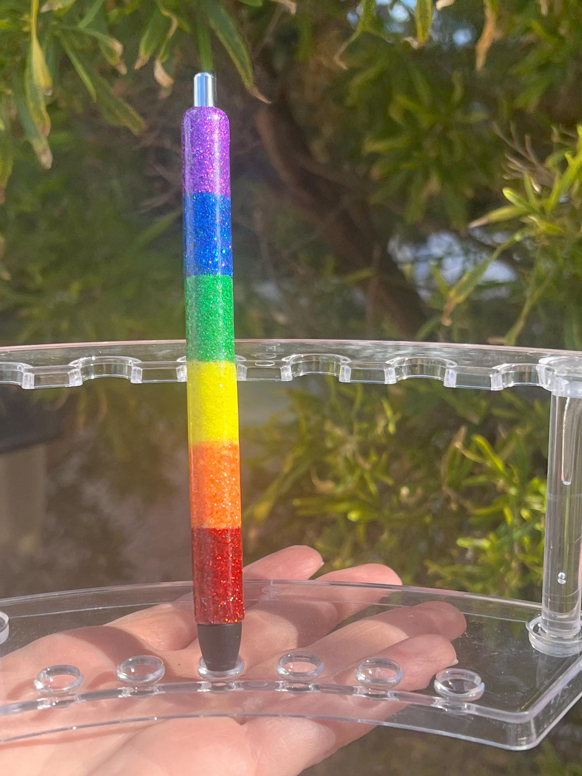 Rainbow Glitter Resin Pen: Handmade Colorful Office Gift