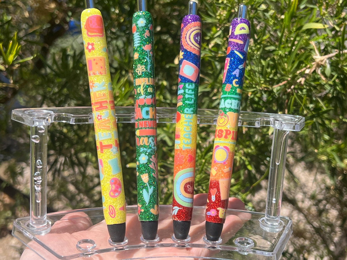 Handmade Glitter Teacher Pen: Custom Resin Pens with Decals