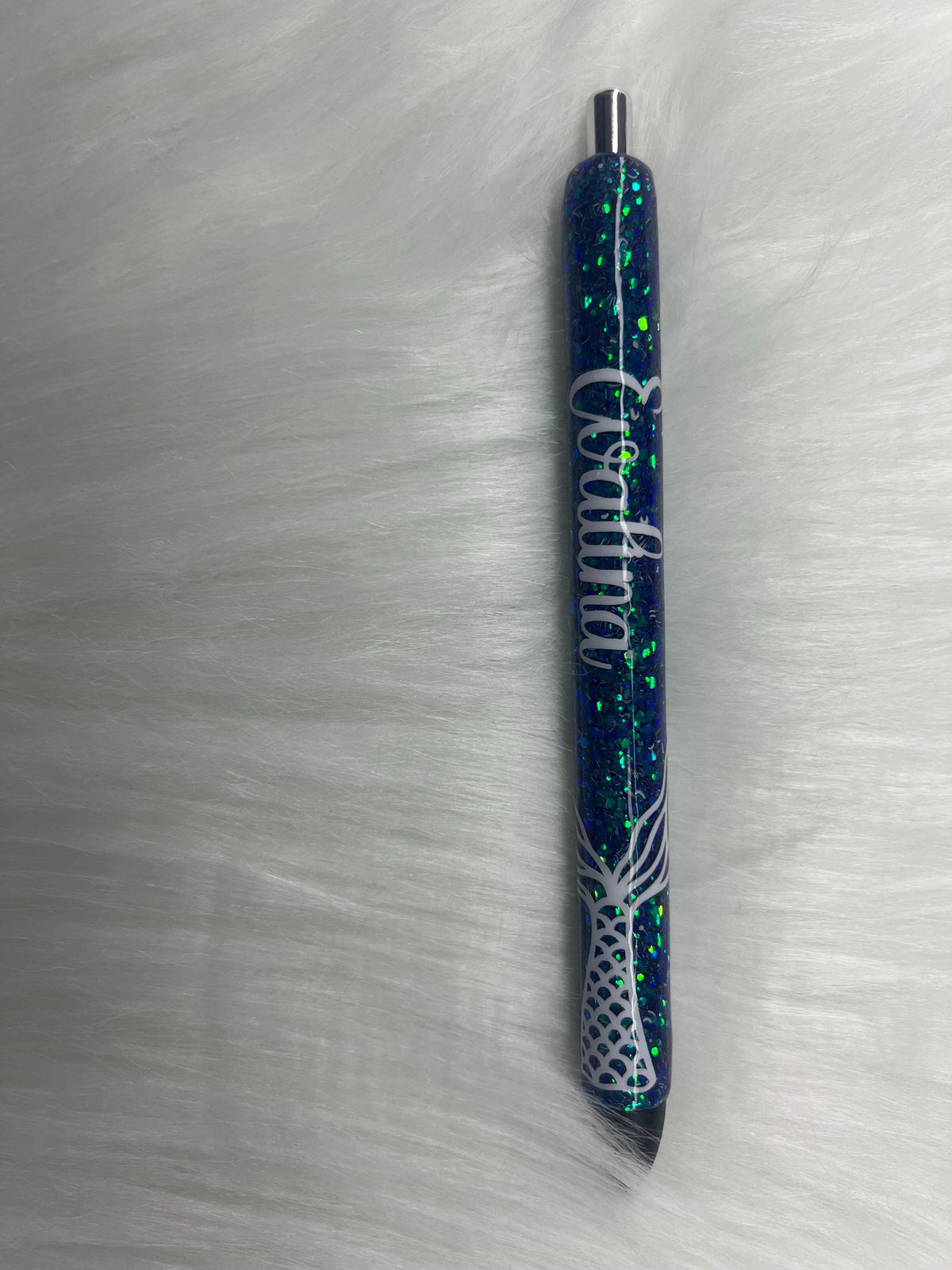 Personalized Mermaid Tail Glitter Pen: Handmade Resin Ocean Stationery