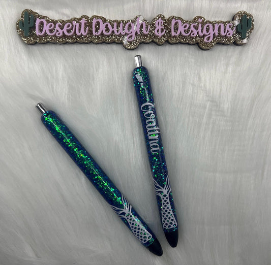 Personalized Mermaid Tail Glitter Pen: Handmade Resin Ocean Stationery