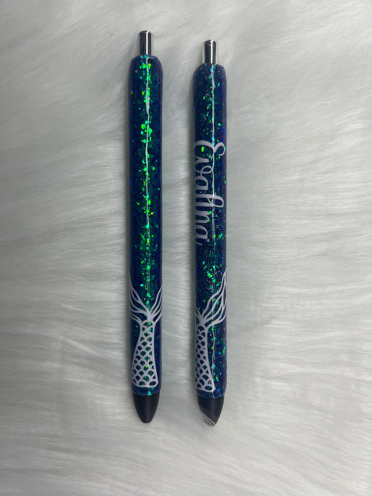 Personalized Mermaid Tail Glitter Pen: Handmade Resin Ocean Stationery