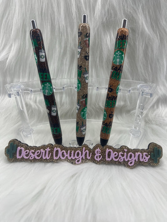 Caffeine Queen Glitter Pen: Handmade Resin Coffee Lover Gift