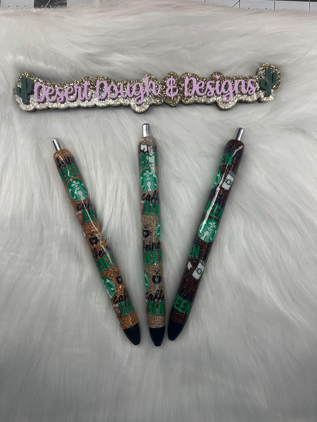 Caffeine Queen Glitter Pen: Handmade Resin Coffee Lover Gift