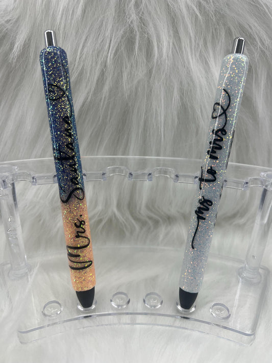 Ms. to Mrs. Glitter Pen: Custom Married Name Bridal Gift