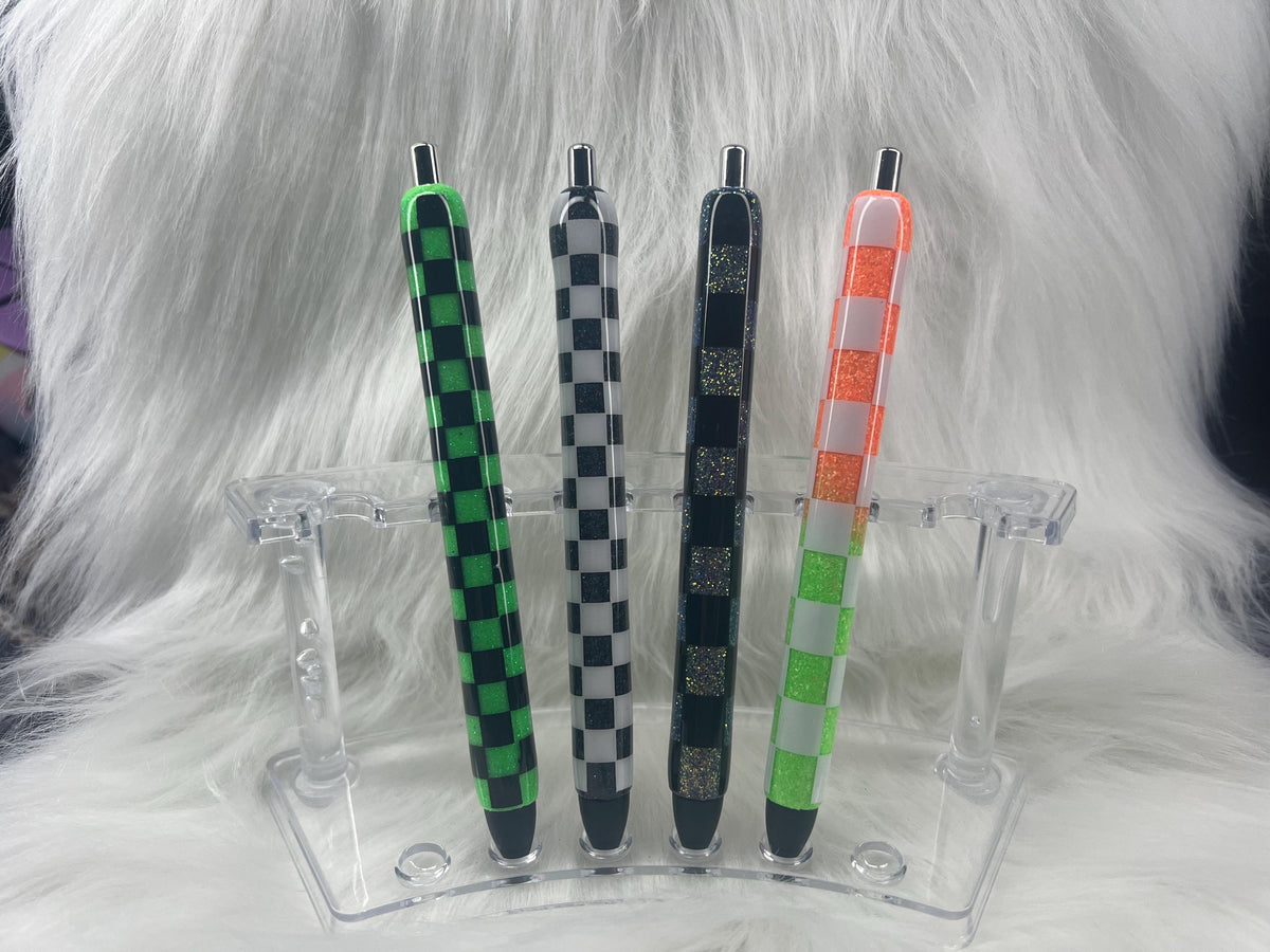 Checkered Glitter Gel Pen: Handmade Resin Custom Pen