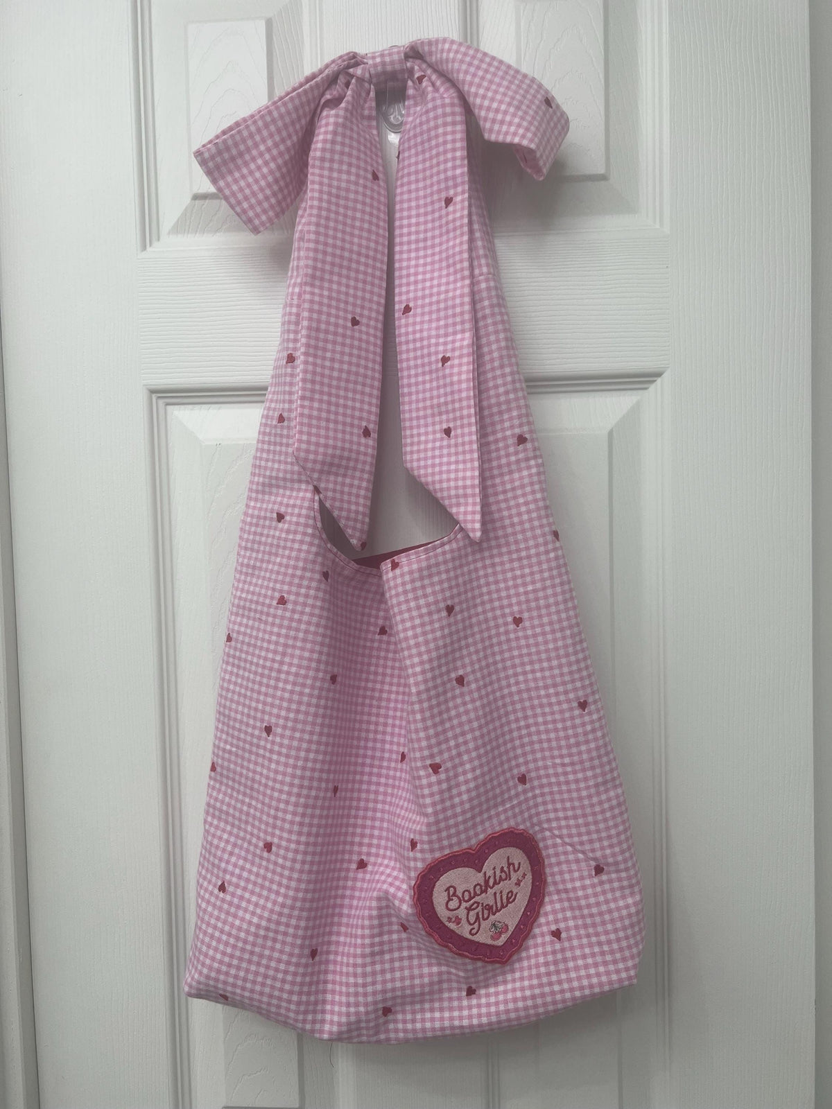 Handmade Bookish Tote Bag with Custom Patch  Limited Edition Gingham Book Lover Gift