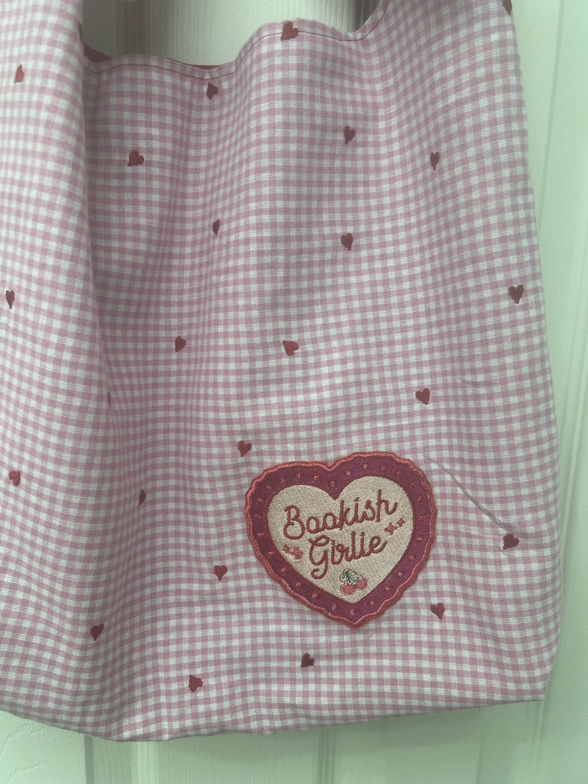 Handmade Bookish Tote Bag with Custom Patch  Limited Edition Gingham Book Lover Gift